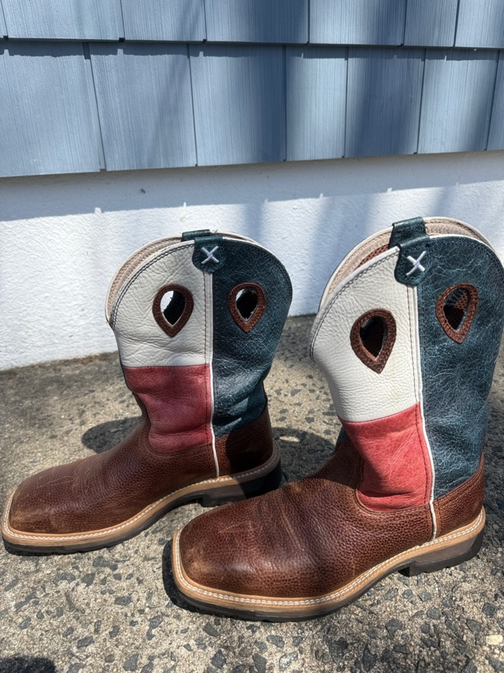 Tri-Color Twisted X Leather Western Boots - Red, White, Blue